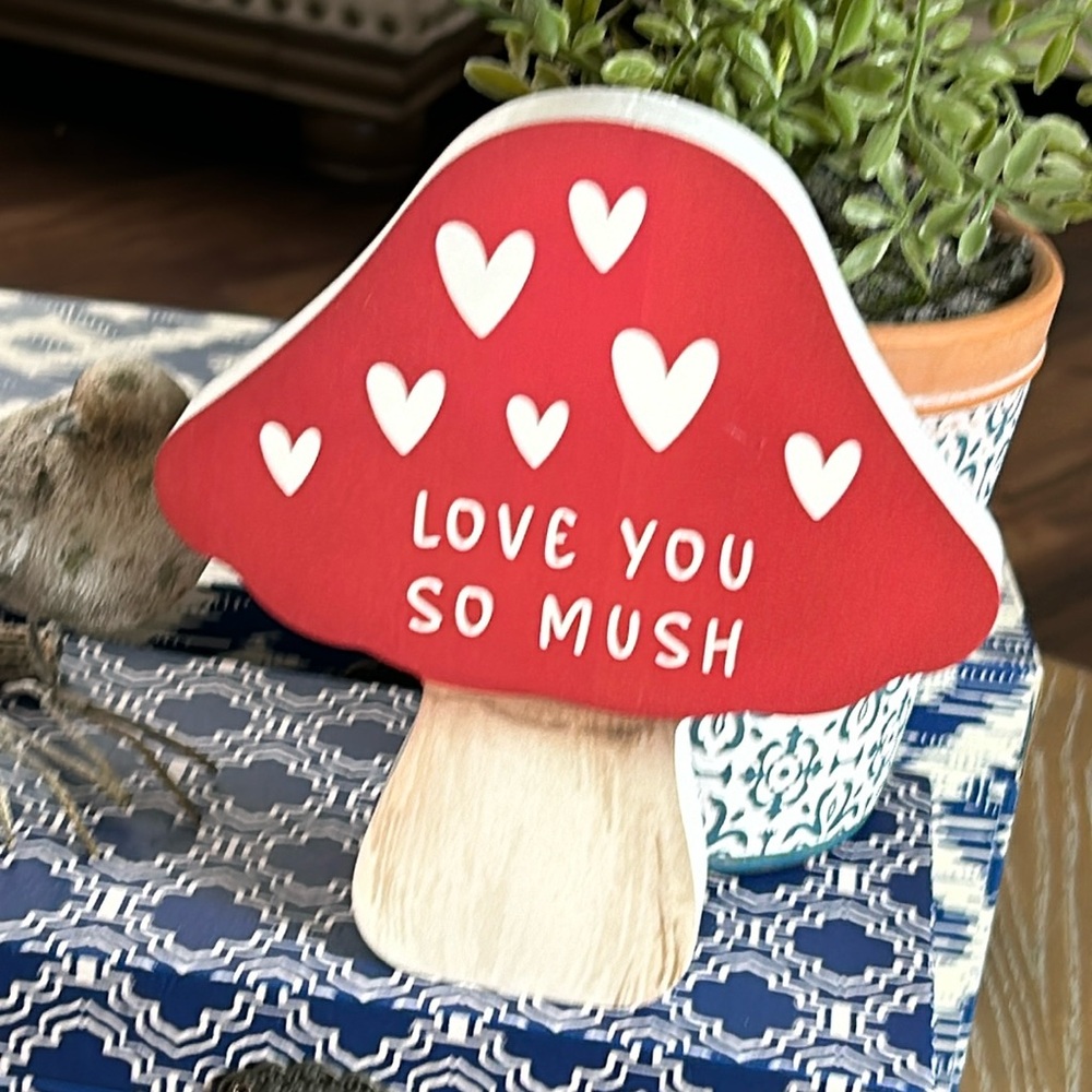 NEW! Valentine’s Day Enchanted Forest Wild Red Mushroom Love You Heart Sign